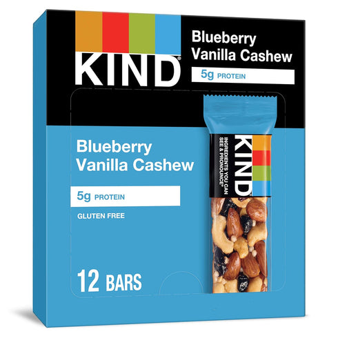 KIND Bars, Blueberry Vanilla & Cashew, Gluten Free, Low Sugar, 1.4oz, 12