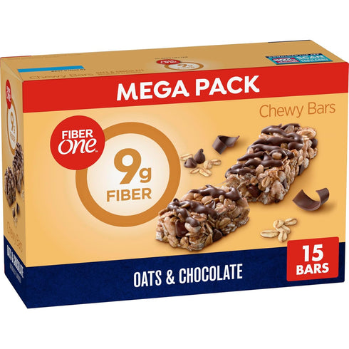 Fiber One Chewy Bars, Oats and Chocolate, Fiber Snacks, Mega Pack, 15