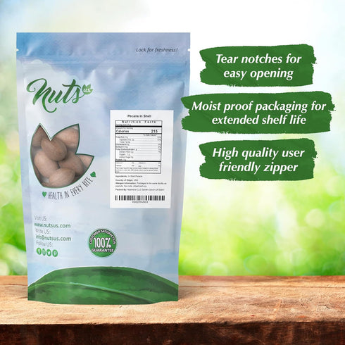 Packed (2 LBS) NUTS U.S. - Pecans In shell | Whole, Raw and Unsalted | No Added Flavor or Color | Fresh Buttery Taste