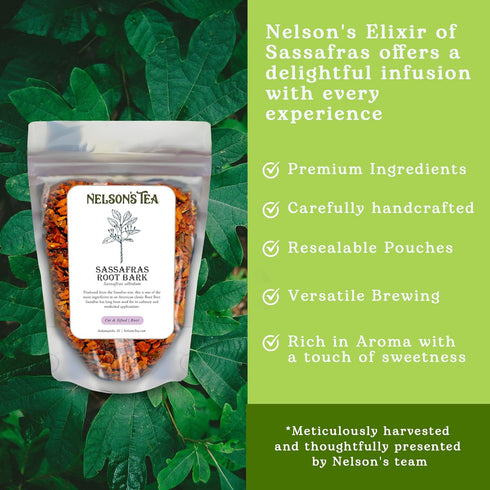Albidum Packed -1oz Nelsons Tea - Sassafras Root Bark Cut & Sifted - Caffeine Free - Premium Sassafras Aroma - Freshly