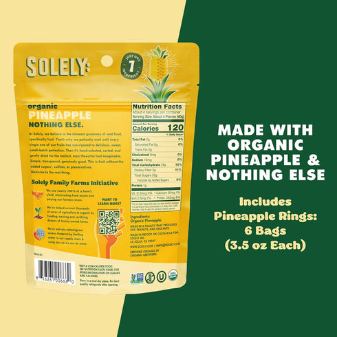 (3.5 oz Pack 6) 1 6 (21 oz) SOLELY - Organic Dried Pineapple Rings Resealable Bags, of - Real Fresh Fruit - Ingredient