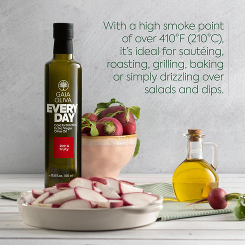 100% Gaia Oliva Everyday Extra Virgin Olive Oil Cold Pressed, Unrefined, Single Estate, Trilye Olives, Low Acidity