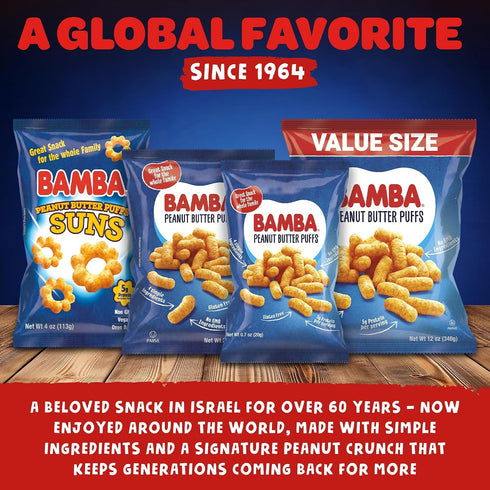 0.7 oz (Pack 12) Osem Bamba Peanut Butter Puffs - Peanut Butter Puffs Bulk, Vegan PB Snack with Crunch for Babies