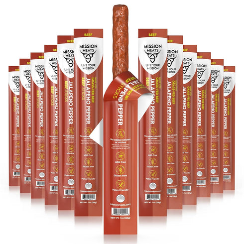 (12 Count) (12 Count) Mission Meats Grass Fed Beef Sticks, Jalapeno and Certified Organic Beef Sticks, Original Bundle