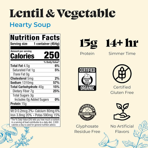 16 OZ KETTLE & FIRE Organic Lentil & Vegetable Hearty Soup