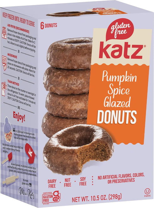 6 Katz Gluten Free Snacks Top Donut Flavors, Free of Dairy, Soy, Nut. Powdered, Glazed, Cinnamon, Pumpkin Spice