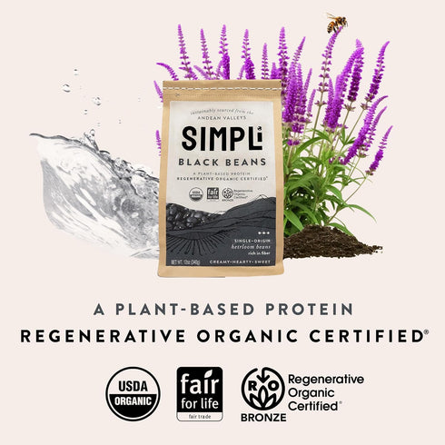 Immune-Boosting 12 oz SIMPLi Regenerative Organic Certified Black Beans, Creamy and Rich Flavor, Vitamin C