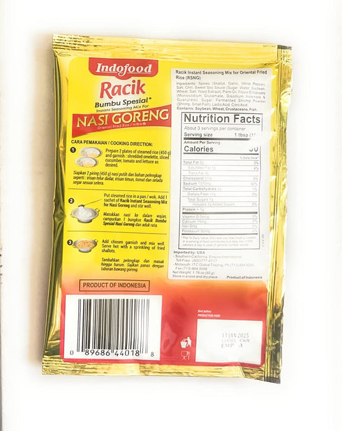 Indofood 6 1.7 Oz. 50 - Instant Seasoning MIX for - Nasi Goreng - Oriental Fried Rice - x / G - Product of Indonesia
