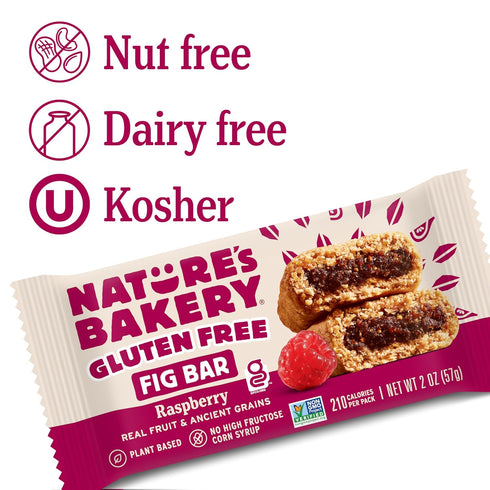 1- 12 Count 2 oz Packs (12 Packs), Nature's Bakery Gluten Free Fig Bars, Raspberry, Box of Twin Vegan Snacks, Non-GMO