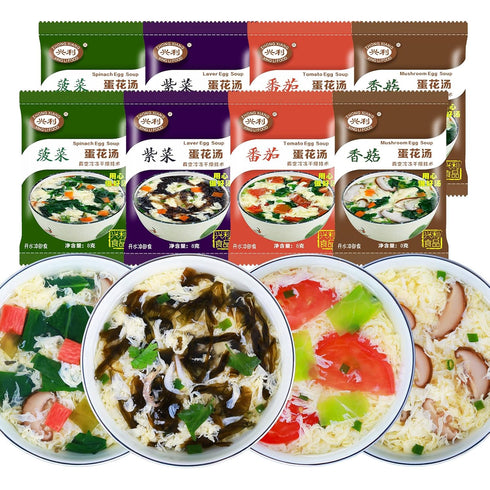 Egg Flower Soup Mix, Vegetable Mix Soup with 4 Flavors (Laver, Spinach,