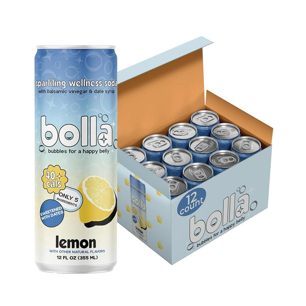 Lemon Sparkling Wellness Soda Naturally sweetened with dates Crafted with balsamic vinegar
