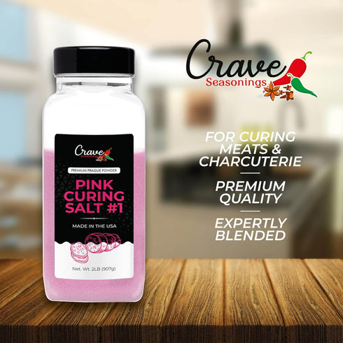Crave Seasonings #1 2.0 LB #1- Crave Pink Curing Salt JAR - Prague Powder, Instacure Made in USA, Premium Cure