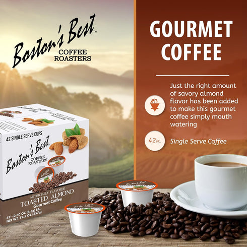 1 Count (42 Bostons Best - Toasted Almond Flavored Delicious Gourmet Coffee Compatible with Keurig Coffee Maker, Single