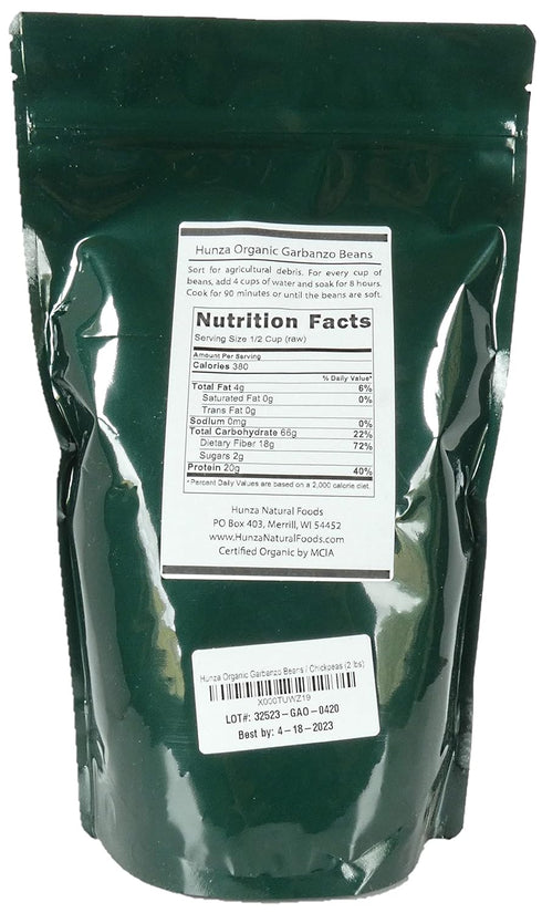 Hunza Natural Foods (2 lbs) Hunza Organic Garbanzo Beans / Chickpeas