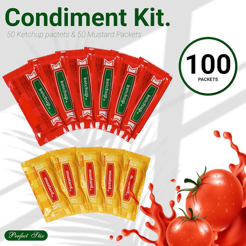 100 Packets. 50 Packets 50 Packets Perfect Stix Condiment Kit. Total Mustard and Ketchup