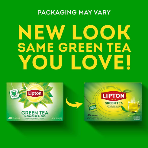 40 Lipton Signature Blend Green Tea Bags, Unsweetened Teabags for Hot Tea or Iced Tea with Caffeine and Flavonoids