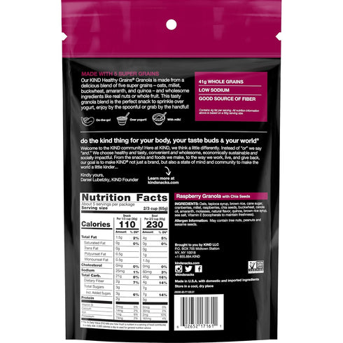 11 1 Count KIND Healthy Grains Clusters, Raspberry with Chia Seeds Granola, Gluten Free, Ounce Bags
