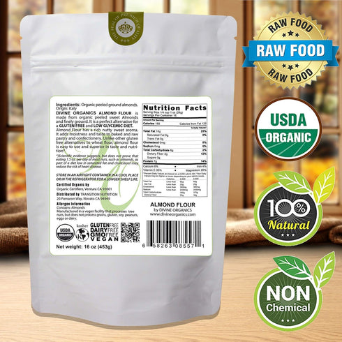 Divine Organics 16 oz Organic Almond Flour Powdered Gluten Free Non-GMO
