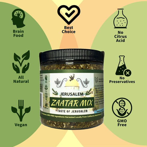 Jerusalem Zaatar Spice Mix Jar by Julian’s Valleys | Made with Natural Herbs and Pure Sumac | 4OZ | Zataar seasoning Jar| No Preservatives/No Citric Acid - (Za'atar/zatar/zahtar/zahatar)