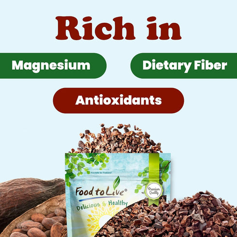 1.5 Food to Live Sweet Cacao Nibs with Coconut Sugar, Pounds Lightly Sweetened with Coconut Sugar, Raw, Non-Irradiated