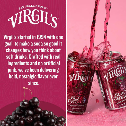 Pack 24 (12 oz Virgil's Naturally Bold Handcrafted Black Cherry Soda, of fl Can each) - Bold Creamy Flavor with Mellow