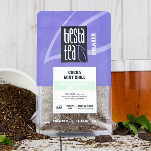 25 1.5 Tiesta Tea Cocoa Mint Chill Loose Leaf Tea, Chocolate Peppermint Herbal Rooibos Blend, Non-Caffeinated, Real