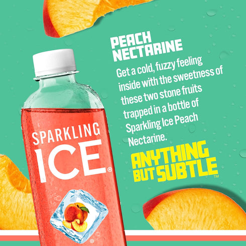 17 oz (Pack 12) Sparkling Ice, Peach Nectarine Sparkling Water, Zero Sugar Flavored Water, with Vitamins