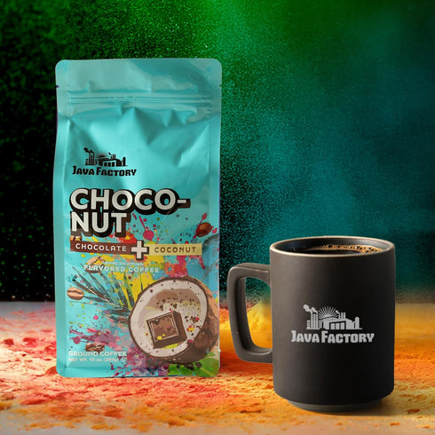 100% 10 Oz Java Factory Choconut Flavored Ground Coffee Bag Chocolate and Coconut Brew, Made with Arabica Beans