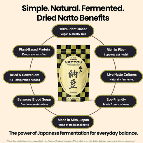 80g (2.82oz) K2 Matcharl Japanese Natto Beans, Freeze-Dried Natto Fermented Soybeans | Nattokinase & Vitamin Probiotic