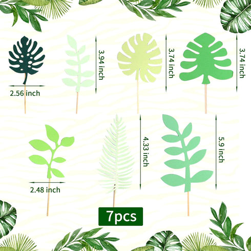 LaVenty Set of 7 Glittery Tropical Leaves Cake Topper for Tropical Wedding Cake Decoration