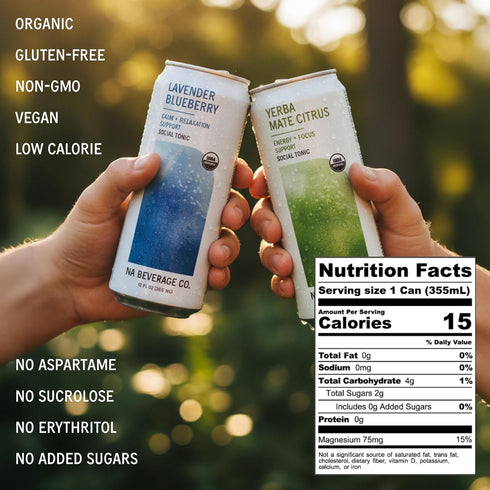 75mg 12oz (12 Pack) NA Beverage Social Tonic, Non-Alcoholic Functional Mocktails with of Magnesium for Calm