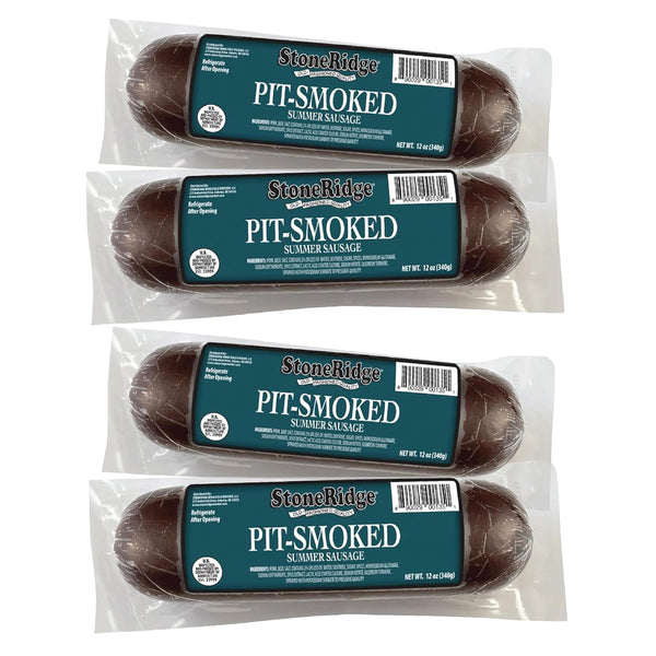 StoneRidge Old Fashioned Summer Sausage, PIT SMOKED, 12 oz, 4 Pack