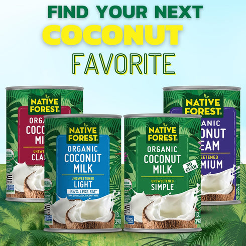 13.5 Oz (Pack 12) Native Forest Organic Light Coconut Milk - Canned Organic Coconut Milk, Unsweetened - Fl