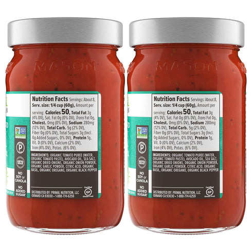 Primal Kitchen Unsweetened Red Pizza Sauce, No Added Sugar, Made with Avocado Oil, 2-Pack
