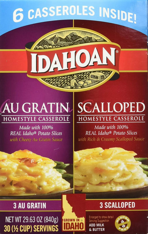 100-Percent Pack 6 (5 Idahoan Au Gratin and Scalloped Homestyle Casserole Potatoes, Made with Gluten-Free Real Idaho