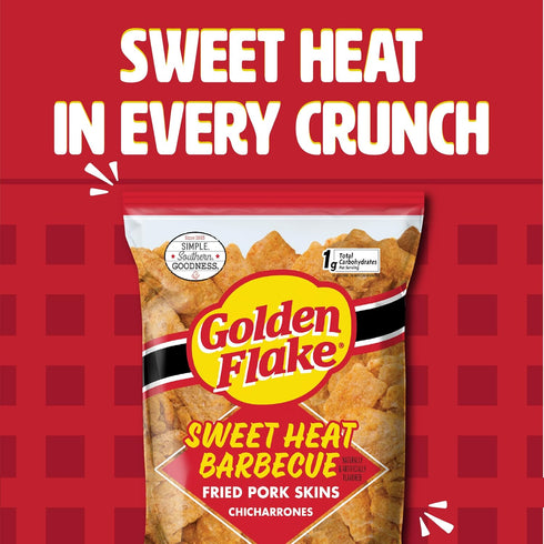 4 oz (Pack 12) Golden Flake Sweet Heat Pork Rinds, Bags of Spicy-Sweet Crunchy Pork Skins Gluten-Free, Keto Snack