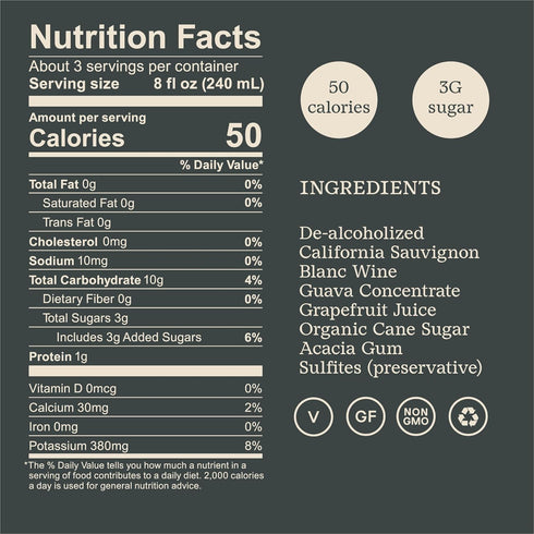 3g 50 750ml (25 oz) Surely Non Alcoholic Wine, De-alcoholized California Sauvignon Blanc, Alcohol-removed White Wine