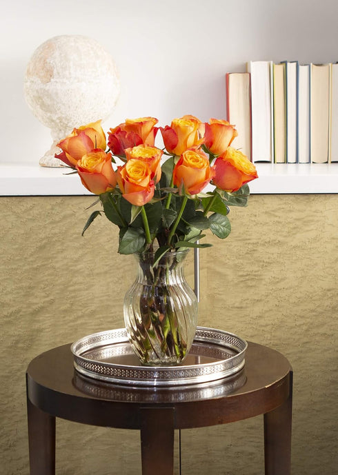 12 KaBloom - Bouquet of Fresh Orange Roses with Vase - Fresh Flowers for Birthday, Valentine's & Mother's Day