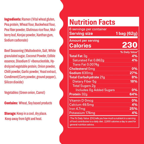 (10 2.12oz) 6-Pack, 32g Hethstia Dried Shirataki Rice, Vegan Konjac Dry Rice x + High Protein Ramen, Spicy Beef Flavor