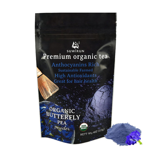 Suwirun Organic Butterfly Pea Powder, 4oz Natural Blue Tea & Superfood for Color-Changing Drinks and Baking