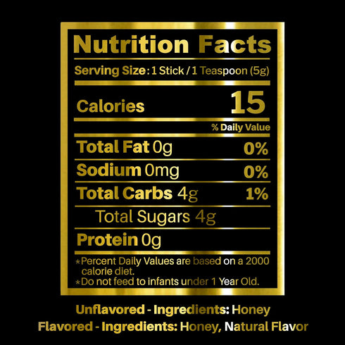 100% 25 HoneyPlusCo | Natural Honey Sticks - Wildflower (Unflavored) - Pcs