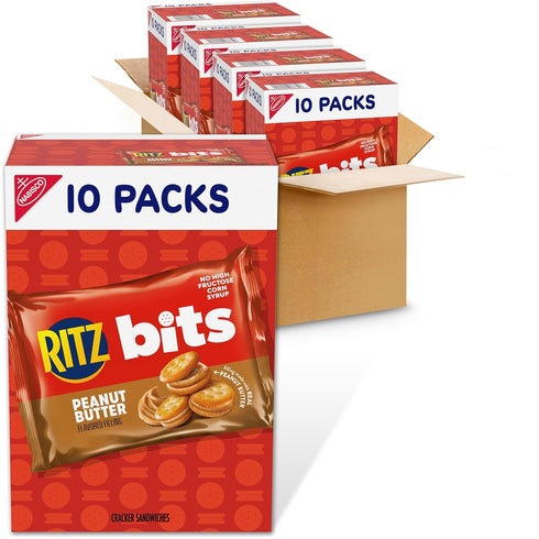 RITZ Bits Peanut Butter Sandwich Crackers, Bulk Lunch Snacks, 40 Snack Packs