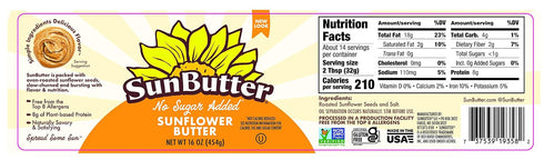 16 oz (6 Pack 6) 7g SunButter No Sugar Added Sunflower Seed Butter, of - Nut Free Spread with Plant-Based Protein