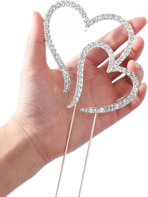 Two Hearts One Love Rhinestone Wedding Cake Topper, Silver, Gift Boxed by LOVENJOY