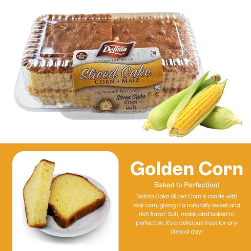 Delisia 0G 14 oz Cake Sliced Corn, Snacks, Cake snacks, Breakfast cakes, trans fat, Fresh Gourmet Bakery Dessert