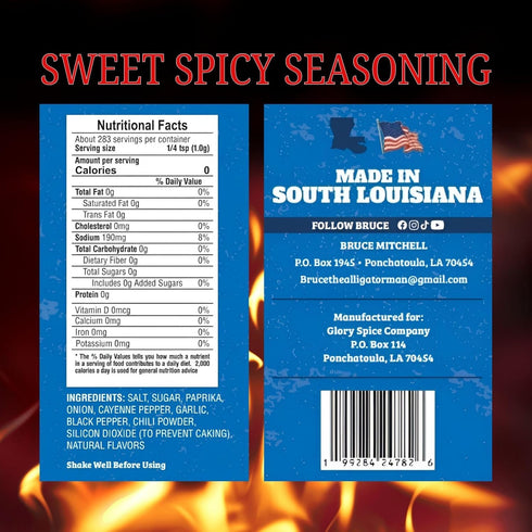 Bruce Mitchell Multi-Pack 2 Pack (12.3oz 10oz) , The Alligator Man, Sweet Cajun Rub & Sweet Spicy Seasoning -
