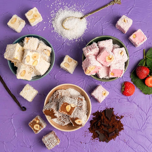 16oz (454g) Hazer Baba Sultan Turkish Delight Candy with Pistachio, Almond, Hazelnut & Coconut Dusted, Gourmet Snack