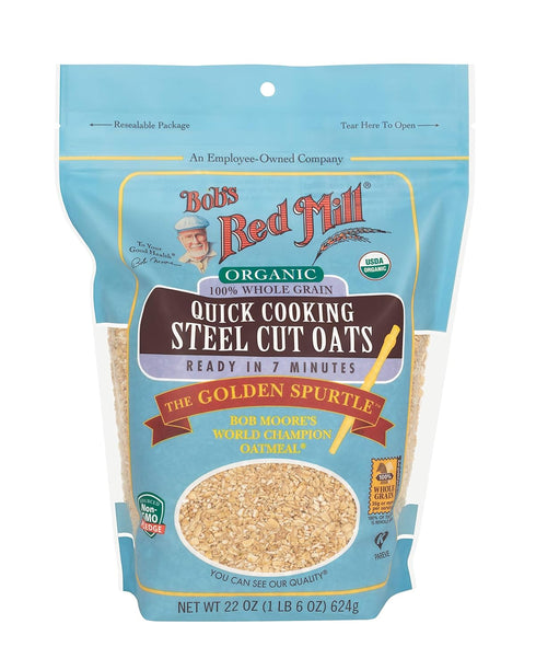 22oz (Pack 4) Bob's Red Mill Organic Quick Cooking Steel Cut Oats, of - Non GMO, Whole Grain, Vegan, Kosher