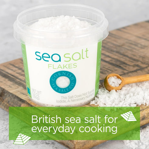 Cornish Sea Salt Flakes, Flaky Finishing Sea Salt for Cooking and Baking, Hand-Harvested in Cornwall, 5.3oz