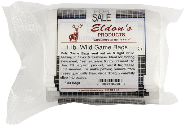 Eldon's Sausage and Jerky Supply 100 Piece Wild Game Poly Meat Bags, 0.670 Pound